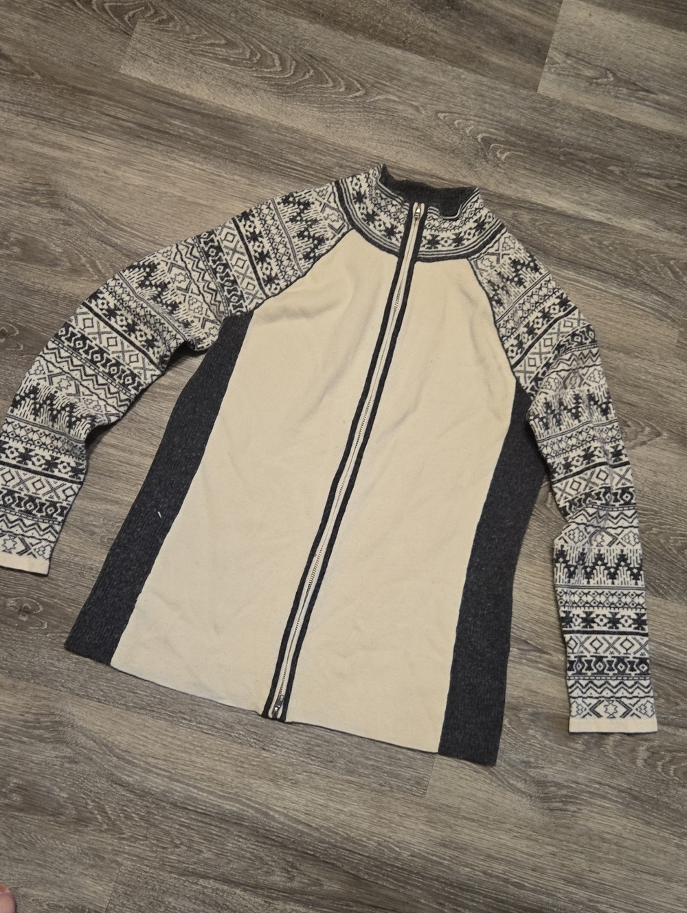 Wool Blend Nordic Print Zip Up Cardigan Sz Large
